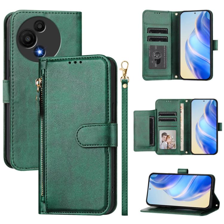 

For TCL 605 / TCL 60 SE Multi-Card Slots Zipper Wallet Leather Phone Case(Green)