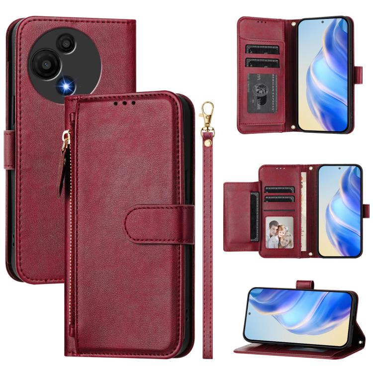 

For TCL 605 / TCL 60 SE Multi-Card Slots Zipper Wallet Leather Phone Case(Dark Red)