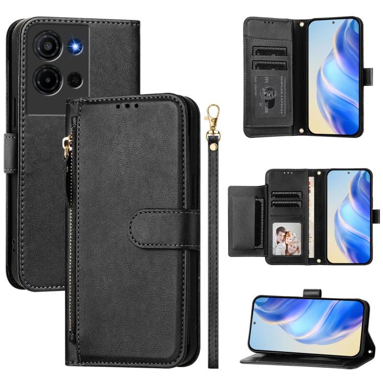 

For TCL K32 5G / K33 5G Multi-Card Slots Zipper Wallet Leather Phone Case(Black)