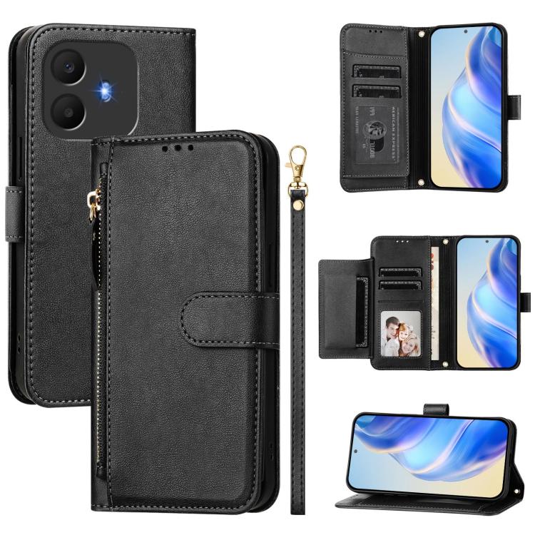 

For TCL K70 4G / K70 Power 4G Multi-Card Slots Zipper Wallet Leather Phone Case(Black)