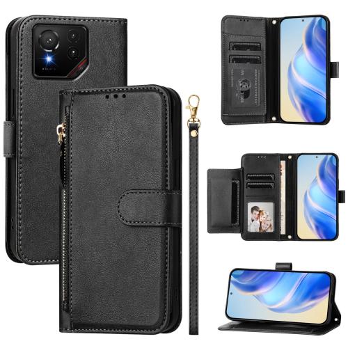 

For Asus ROG Phone 9 / Phone 9 Pro Multi-Card Slots Zipper Wallet Leather Phone Case(Black)