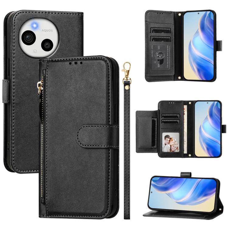 

For Sharp Aquos Sense 10 Multi-Card Slots Zipper Wallet Leather Phone Case(Black)