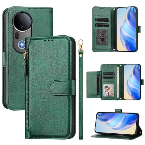 

For vivo S20 Pro Multi-Card Slots Zipper Wallet Leather Phone Case(Green)