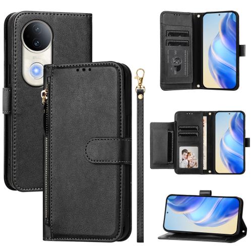 For vivo S20 Multi-Card Slots Zipper Wallet Leather Phone Case(Black)