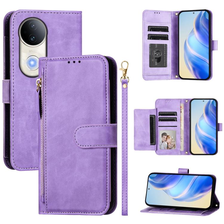 

For vivo S20 Multi-Card Slots Zipper Wallet Leather Phone Case(Purple)