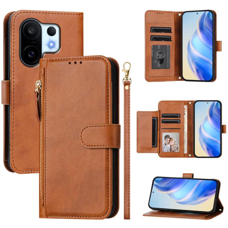 

For vivo S30 Pro mini Multi-Card Slots Zipper Wallet Leather Phone Case(Brown)