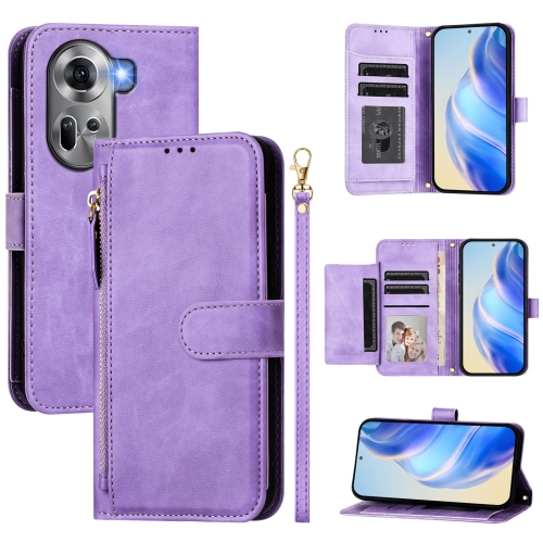 

For OPPO Reno11 5G Global Multi-Card Slots Zipper Wallet Leather Phone Case(Purple)