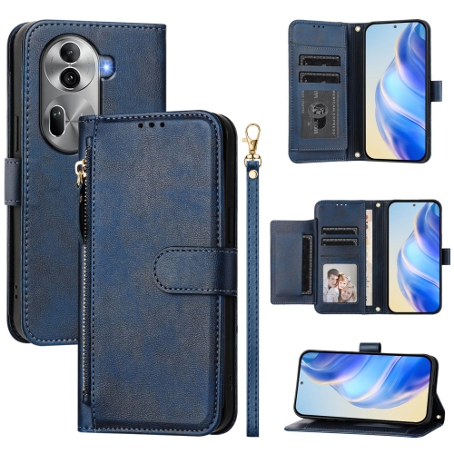 

For OPPO Reno11 Pro 5G Global Multi-Card Slots Zipper Wallet Leather Phone Case(Blue)