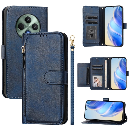 

For OPPO Reno12 F 4G Global Multi-Card Slots Zipper Wallet Leather Phone Case(Blue)