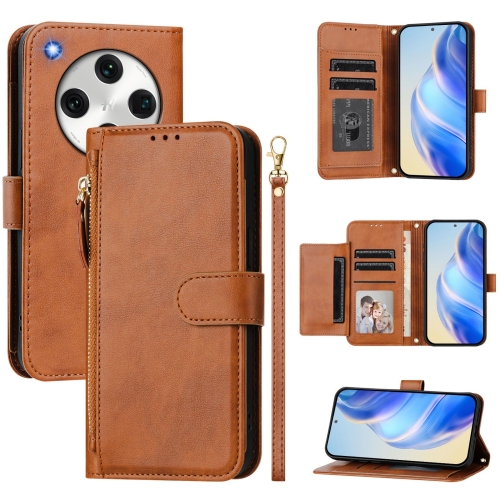 

For OPPO Find X8 Pro Multi-Card Slots Zipper Wallet Leather Phone Case(Brown)