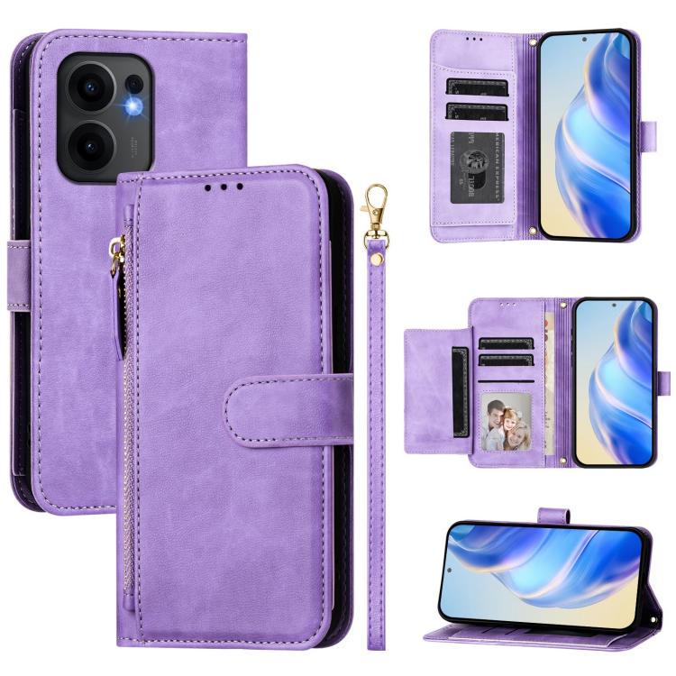 

For OPPO Reno13 F 5G Multi-Card Slots Zipper Wallet Leather Phone Case(Purple)