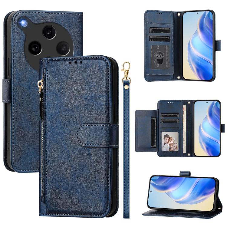 

For OPPO Find X8 Ultra Multi-Card Slots Zipper Wallet Leather Phone Case(Blue)