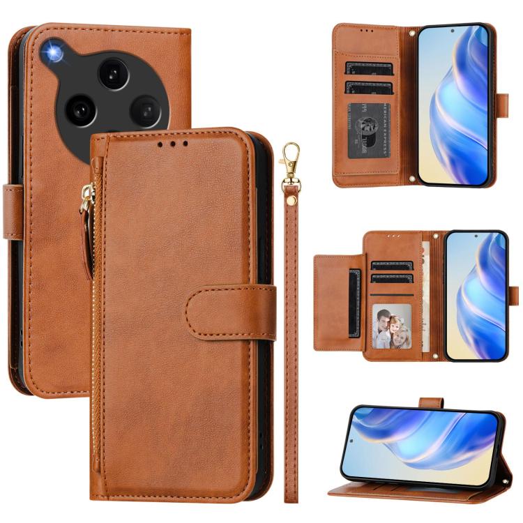 

For OPPO Find X8 Ultra Multi-Card Slots Zipper Wallet Leather Phone Case(Brown)