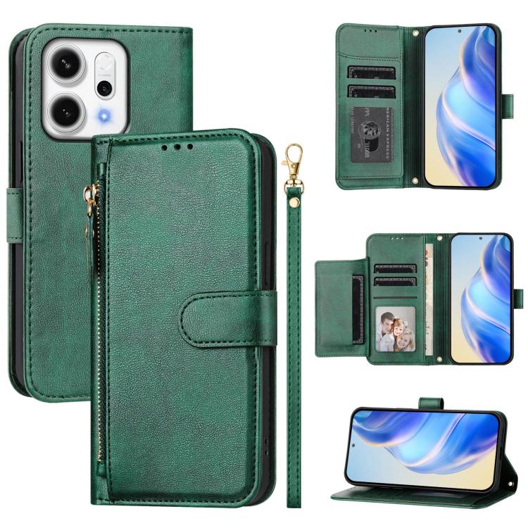 

For OPPO Reno14 Global Multi-Card Slots Zipper Wallet Leather Phone Case(Green)