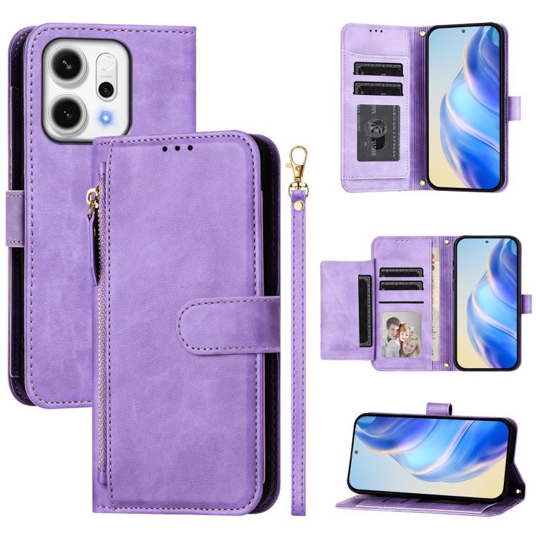 

For OPPO Reno14 Global Multi-Card Slots Zipper Wallet Leather Phone Case(Purple)