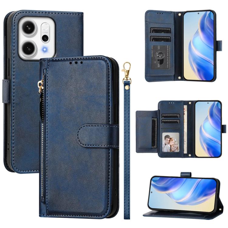 

For OPPO Reno14 Pro Global Multi-Card Slots Zipper Wallet Leather Phone Case(Blue)