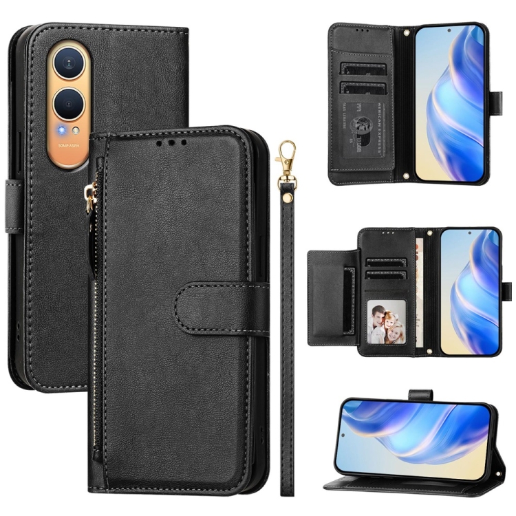 

For OnePlus Nord CE4 Lite Global Multi-Card Slots Zipper Wallet Leather Phone Case(Black)