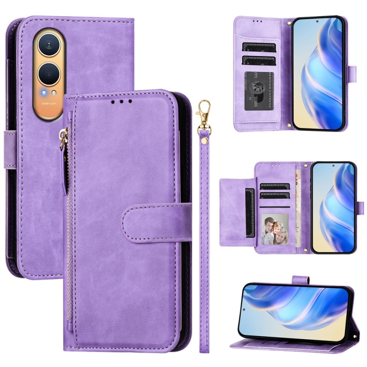 

For OnePlus Nord CE4 Lite Global Multi-Card Slots Zipper Wallet Leather Phone Case(Purple)