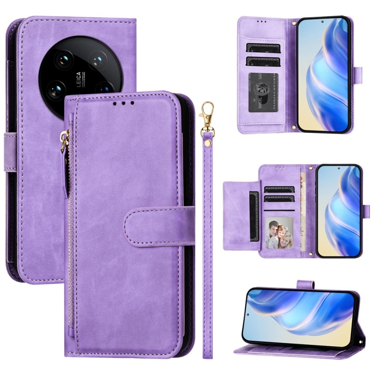 

For Xiaomi 14 Ultra Global Multi-Card Slots Zipper Wallet Leather Phone Case(Purple)