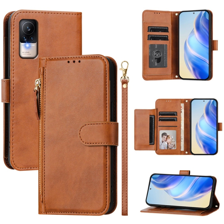 

For Xiaomi Civi 1S Multi-Card Slots Zipper Wallet Leather Phone Case(Brown)