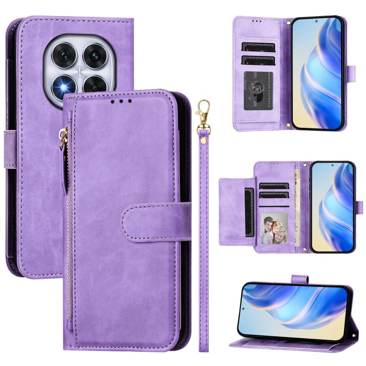 

For Xiaomi Poco X7 / Redmi Note 14 Pro 5G Multi-Card Slots Zipper Wallet Leather Phone Case(Purple)