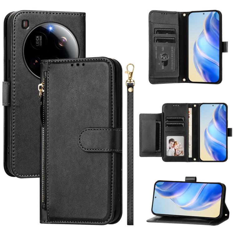 

For Xiaomi 15 Ultra Multi-Card Slots Zipper Wallet Leather Phone Case(Black)