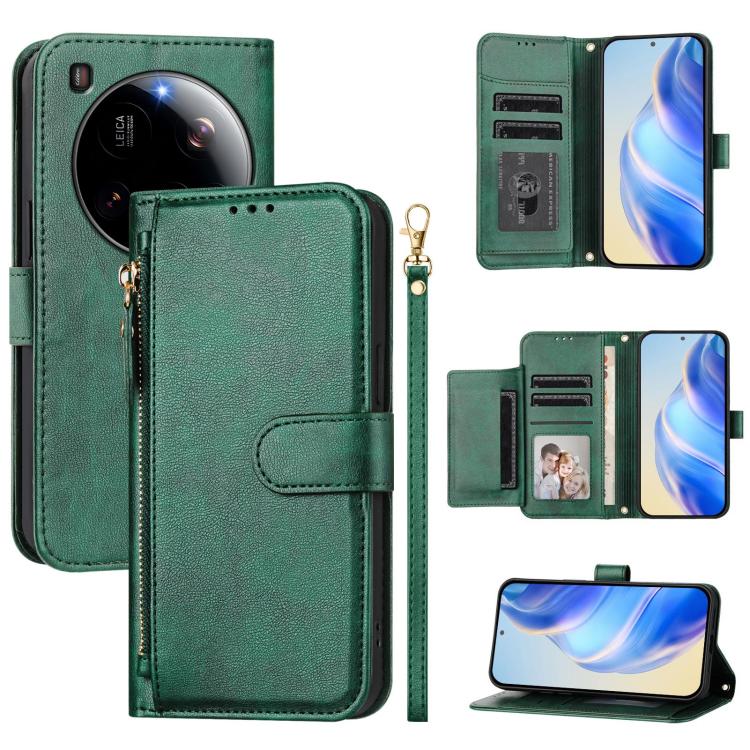 

For Xiaomi 15 Ultra Multi-Card Slots Zipper Wallet Leather Phone Case(Green)