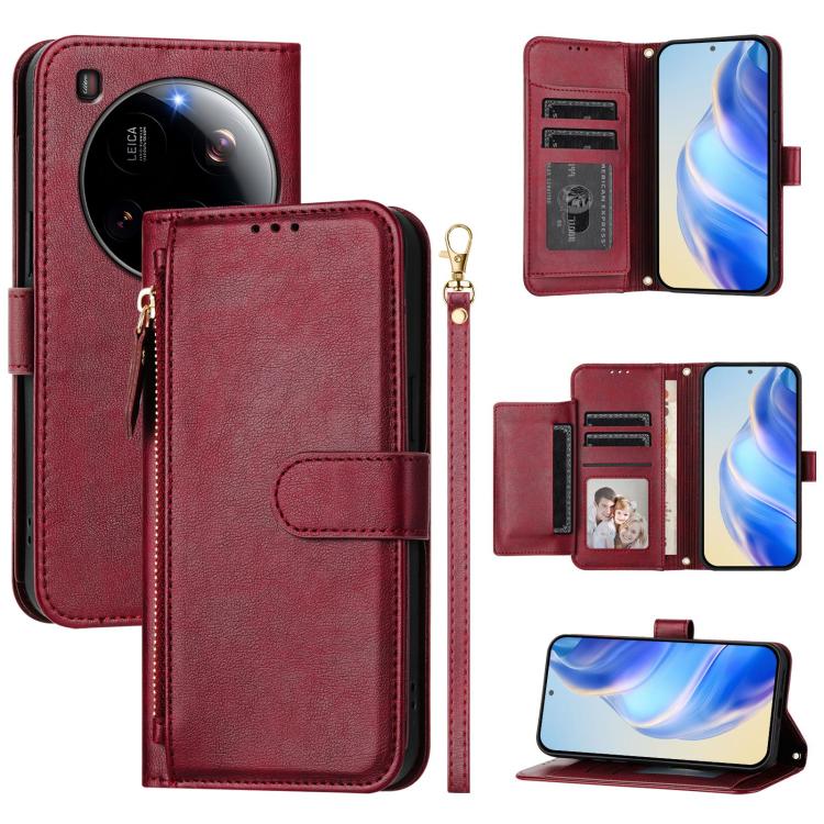

For Xiaomi 15 Ultra Multi-Card Slots Zipper Wallet Leather Phone Case(Dark Red)