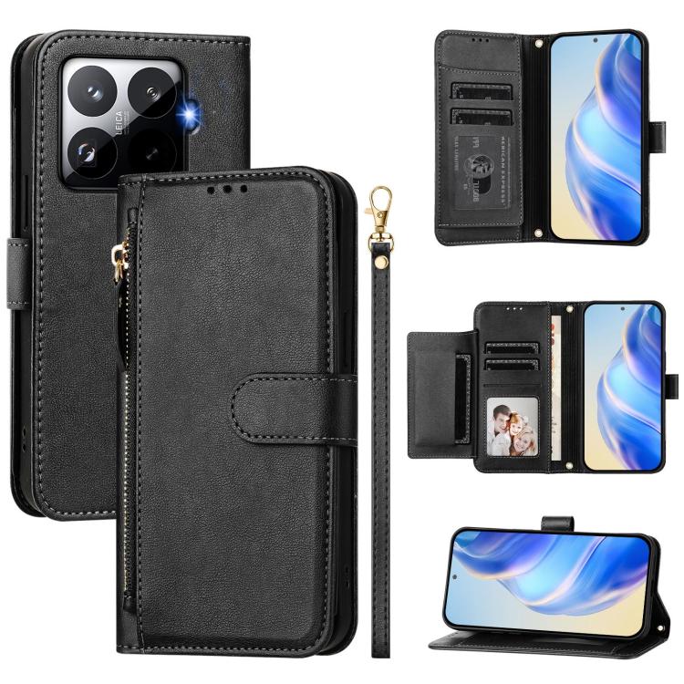 

For Xiaomi 15T Pro 5G Multi-Card Slots Zipper Wallet Leather Phone Case(Black)