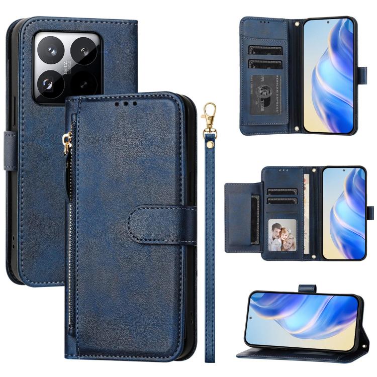 

For Xiaomi 15T 5G Multi-Card Slots Zipper Wallet Leather Phone Case(Blue)