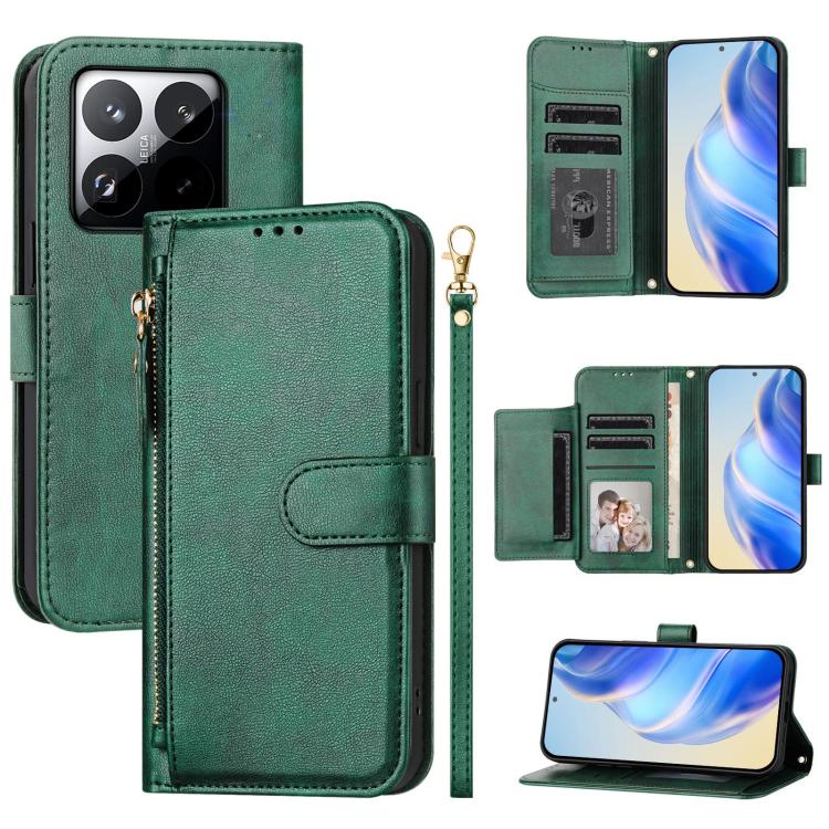 

For Xiaomi 15T 5G Multi-Card Slots Zipper Wallet Leather Phone Case(Green)