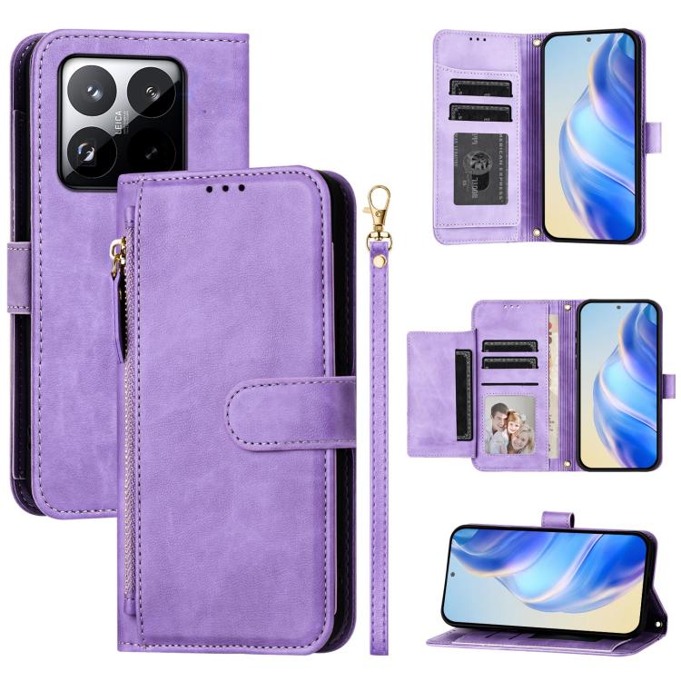 

For Xiaomi 15T 5G Multi-Card Slots Zipper Wallet Leather Phone Case(Purple)