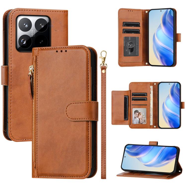 

For Xiaomi 15T 5G Multi-Card Slots Zipper Wallet Leather Phone Case(Brown)