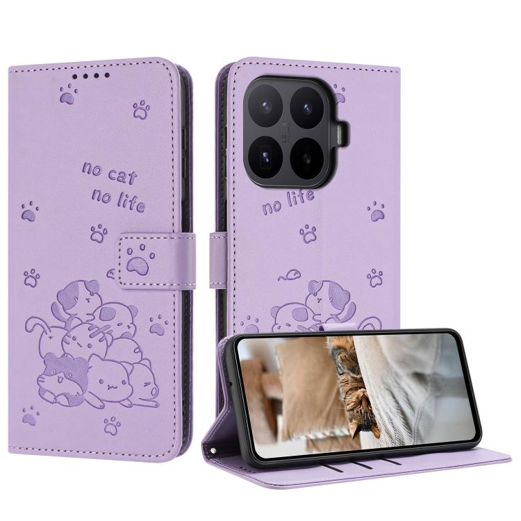 

For Xiaomi 17T Pro 5G Embossed Kitten Phone Leather Case with Lanyard(Purple)