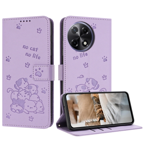 

For Tecno Camon 30S Embossed Kitten Phone Leather Case with Lanyard(Purple)