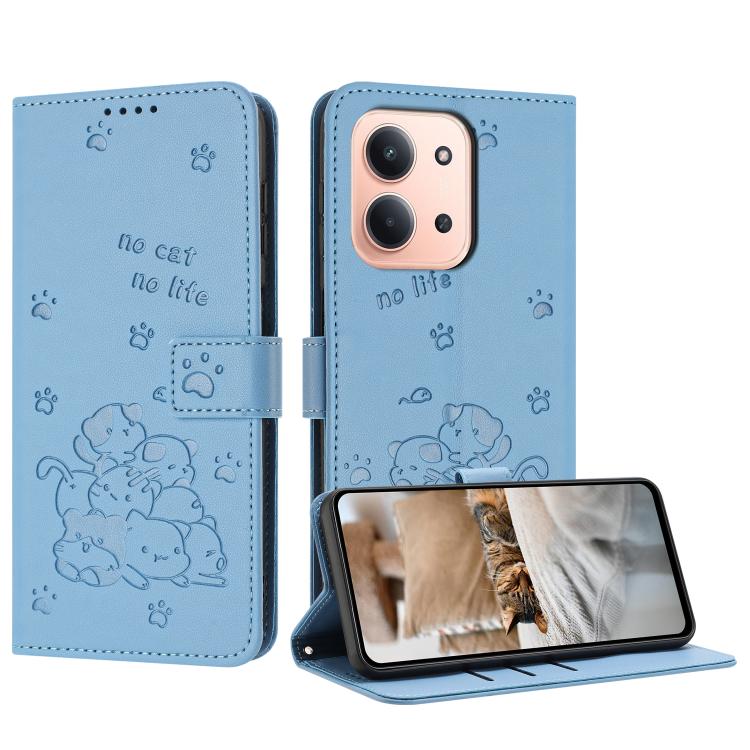 

For Redmi 15C 5G / 4G EU 173mm Embossed Kitten Phone Leather Case with Lanyard(Blue)