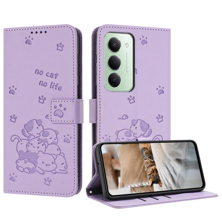 

For Redmi 15 5G / 4G EU 171mm Embossed Kitten Phone Leather Case with Lanyard(Purple)