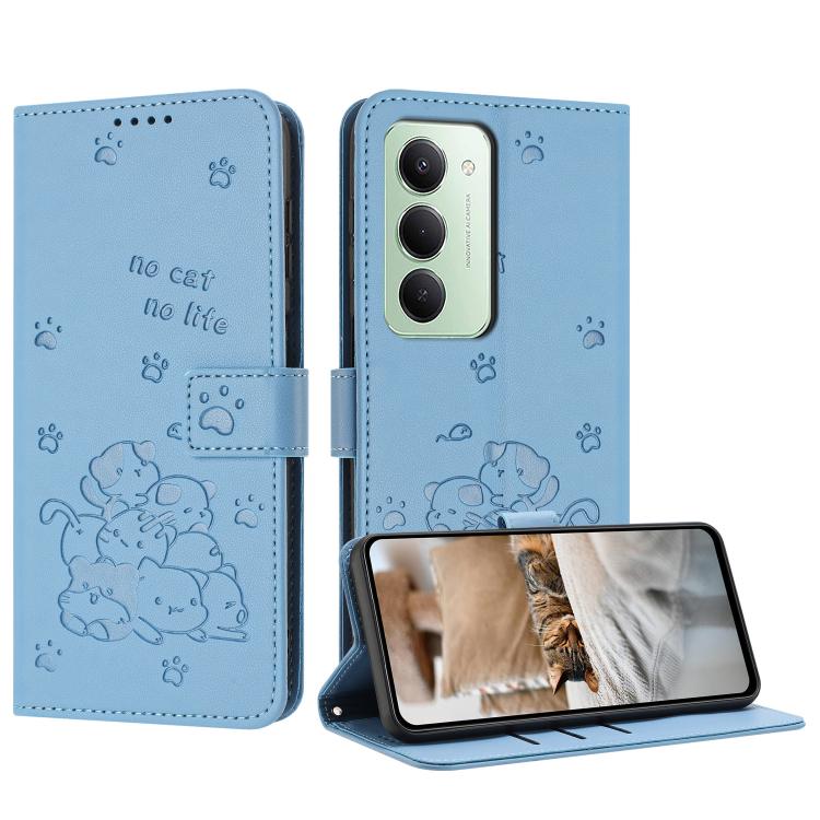 

For Redmi 15 5G / 4G EU 171mm Embossed Kitten Phone Leather Case with Lanyard(Blue)