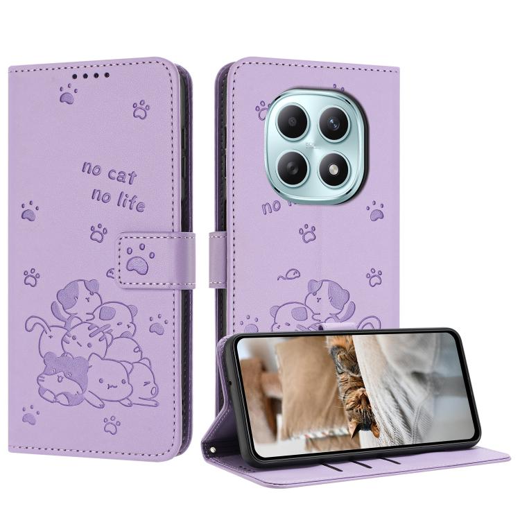 

For Redmi Note 15 5G / 4G Global 164mm Embossed Kitten Phone Leather Case with Lanyard(Purple)