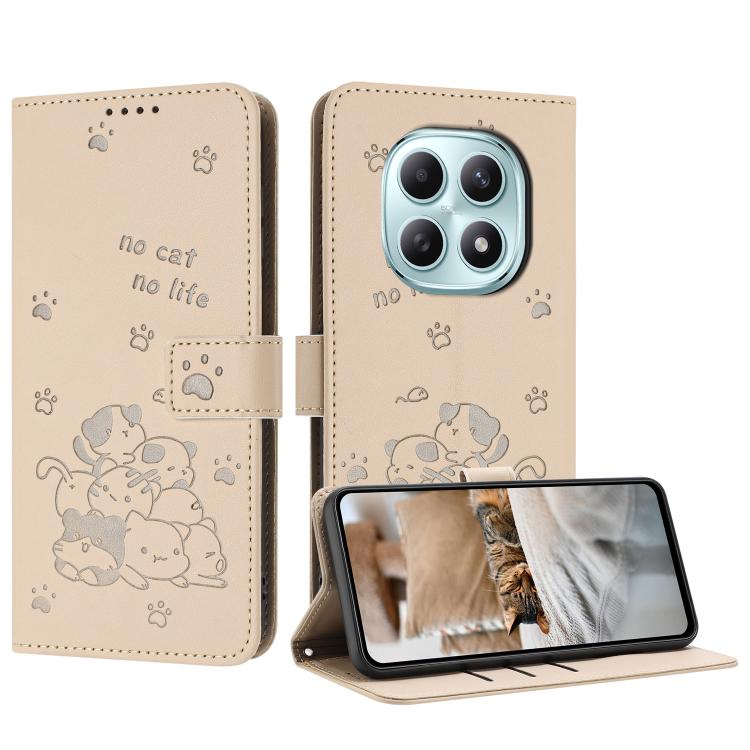 

For Redmi Note 15 5G Global 164mm Embossed Kitten Phone Leather Case with Lanyard(Beige)