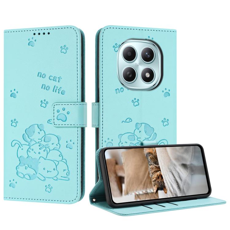 

For Redmi Note 15 5G / 4G Global 164mm Embossed Kitten Phone Leather Case with Lanyard(Mint Green)