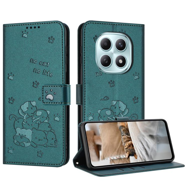 

For Redmi Note 15 5G / 4G Global 164mm Embossed Kitten Phone Leather Case with Lanyard(Dark Green)