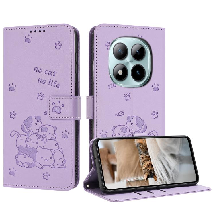 

For Redmi Note 15 Pro+ Global 163.3mm Embossed Kitten Phone Leather Case with Lanyard(Purple)