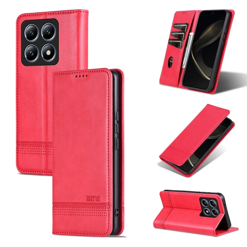 For Xiaomi 14T Pro AZNS Magnetic Calf Texture Flip Leather Phone Case(Red)