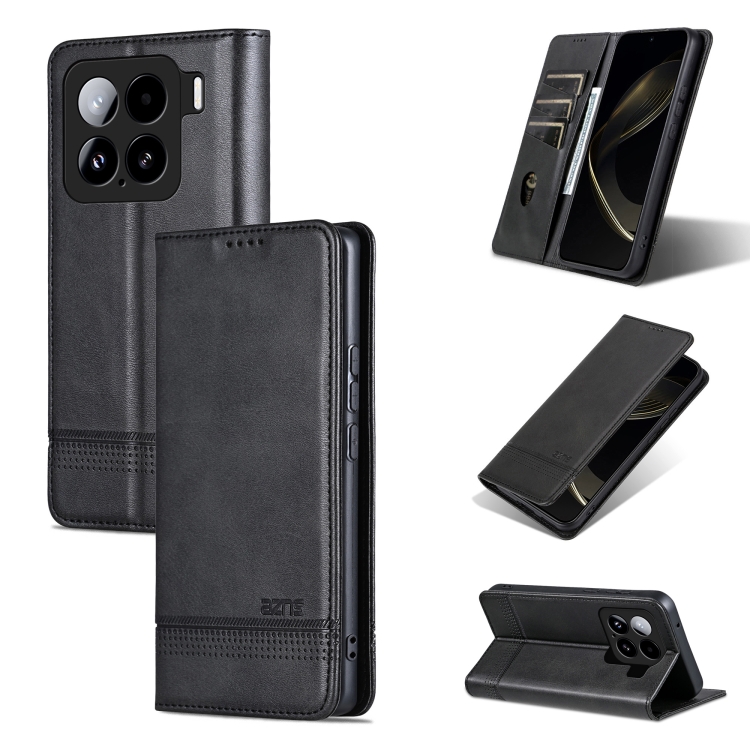 

For Xiaomi 15 AZNS Magnetic Calf Texture Flip Leather Phone Case(Black)
