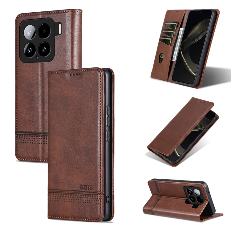 

For Xiaomi 15 AZNS Magnetic Calf Texture Flip Leather Phone Case(Dark Brown)