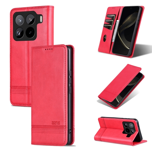 

For Xiaomi 15 Pro AZNS Magnetic Calf Texture Flip Leather Phone Case(Red)