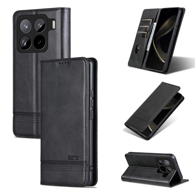 

For Xiaomi 15 Pro AZNS Magnetic Calf Texture Flip Leather Phone Case(Black)