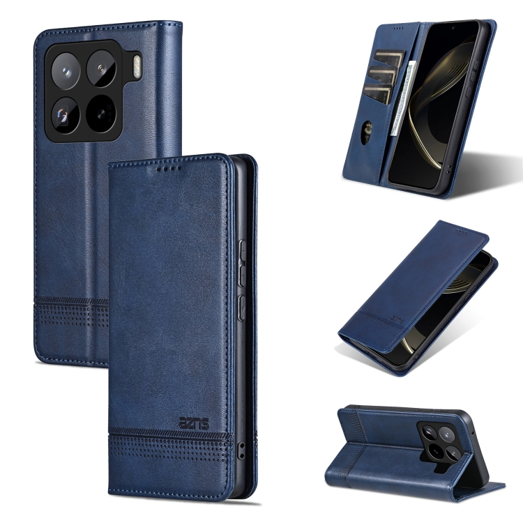 

For Xiaomi 15 Pro AZNS Magnetic Calf Texture Flip Leather Phone Case(Dark Blue)