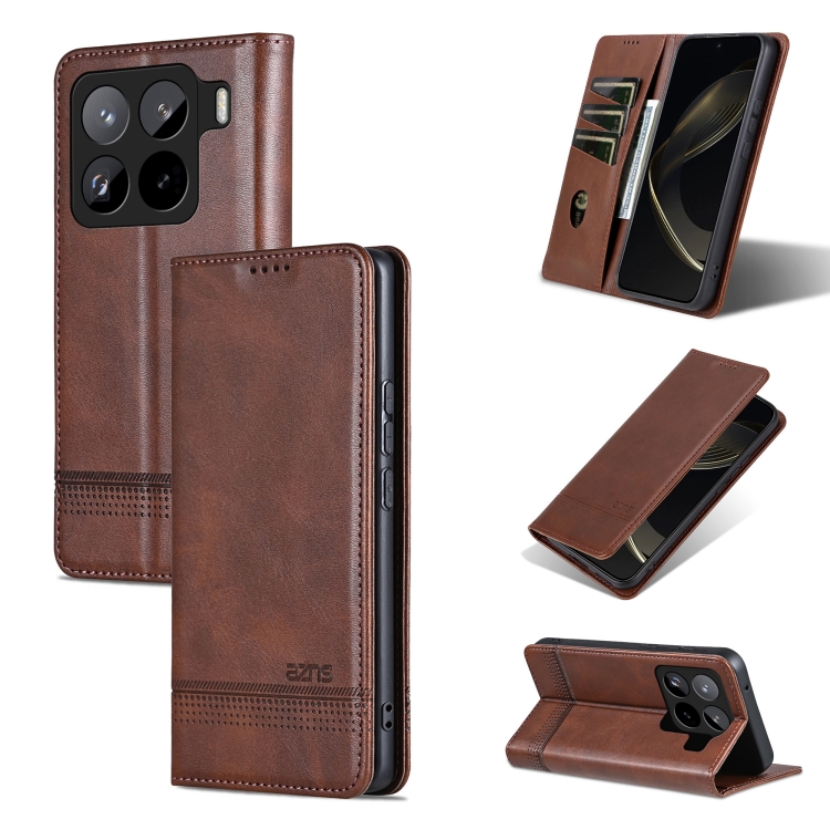

For Xiaomi 15 Pro AZNS Magnetic Calf Texture Flip Leather Phone Case(Dark Brown)